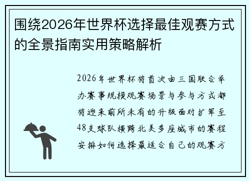 围绕2026年世界杯选择最佳观赛方式的全景指南实用策略解析